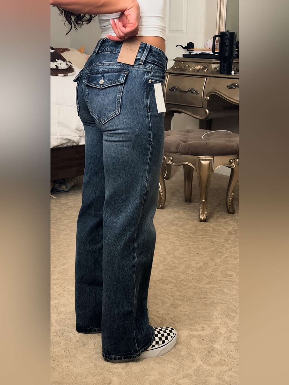 Zoe Low rise girlfriend jeans dark blue vintage wash viral Pacsun